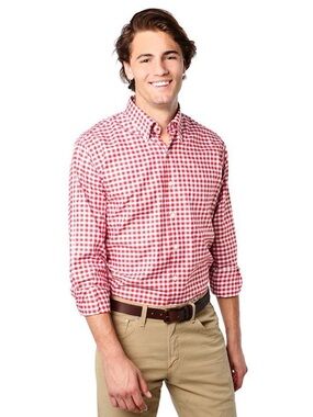 Peter Millar Red Checkered Button Down Shirt Size XL